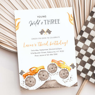 Young, Wild & DREI Orange Monster Truck 3rd B'day Einladung