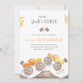 Young, Wild & DREI Orange Monster Truck 3rd B'day Einladung (Vorderseite)