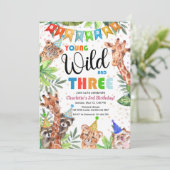 Young & Wild Jungle Safari Kids Birthday Einladung (Stehend Vorderseite)