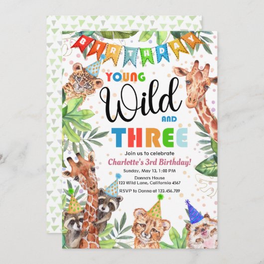 Young & Wild Jungle Safari Kids Birthday Einladung (Vorne/Hinten)