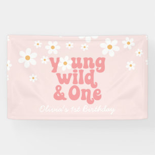 Young Wild One Retro Daisy Pink Geburtstagsbanner Banner