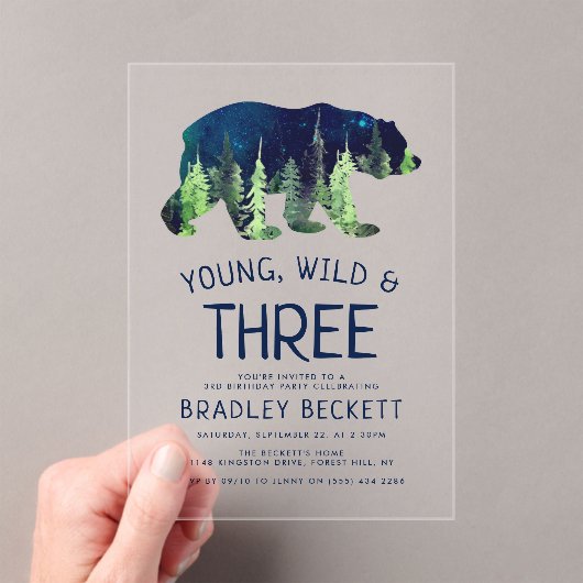 Young, Wild & Three | 3. Geburtstag Acryleinladungen (Insitu (Handheld))