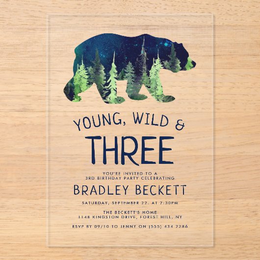 Young, Wild & Three | 3. Geburtstag Acryleinladungen (Vorderseite)