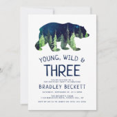 Young, Wild & Three | 3. Geburtstag Einladung (Vorderseite)