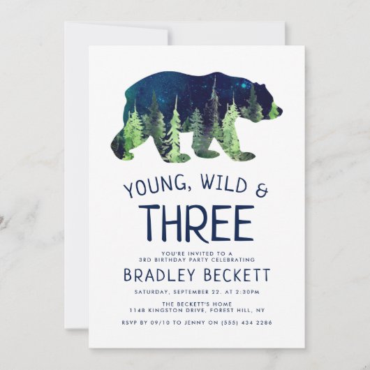 Young, Wild & Three | 3. Geburtstag Einladung (Vorderseite)
