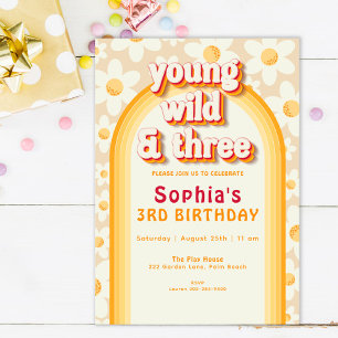 Young Wild & Three 3. Geburtstag Einladung   Boho