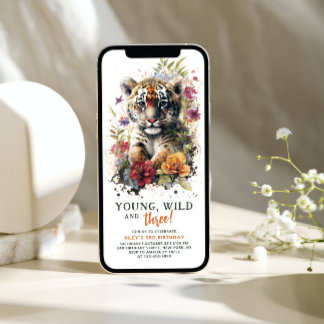 Young Wild Three 3. Geburtstag Kinder Niedlich Tig Einladung
