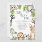 Young Wild & Three Aussie Animal Birthday Party Einladung (Vorderseite)