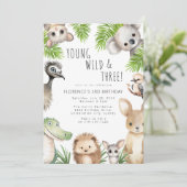 Young Wild & Three Aussie Animal Birthday Party Einladung (Stehend Vorderseite)