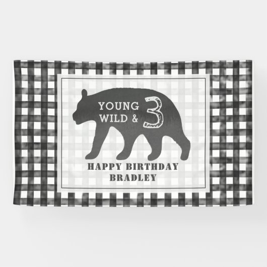 Young Wild & Three Bear Gingham Birthday Banner (Horizontal)