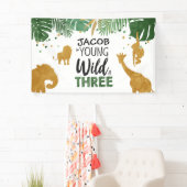 Young Wild Three Birthday Banner Safari Animals (Insitu)
