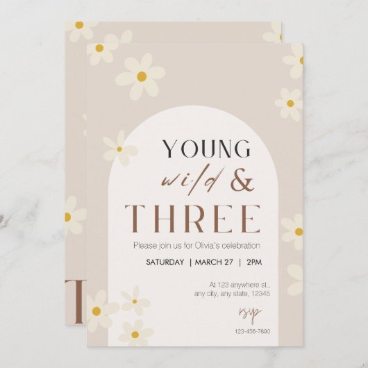 Young Wild & Three Birthday Einladung (Vorne/Hinten)