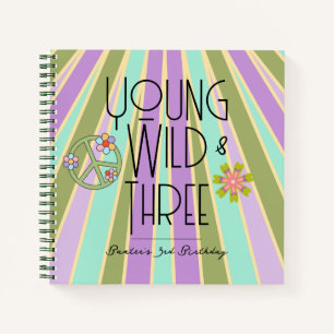 Young, Wild & Three   Birthday Guest Book   Kühle Notizblock