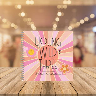 Young, Wild & Three   Birthday Guest Book   Rosa Notizblock