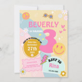 Young, Wild & Three Birthday Invite - Groovy Theme Einladung (Vorderseite)