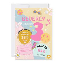 Young, Wild & Three Birthday Invite - Groovy Theme