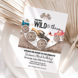 Young Wild Three Birthday Kid Monster Truck laden  Einladung