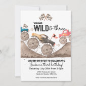 Young Wild Three Birthday Kid Monster Truck laden Einladung (Vorderseite)
