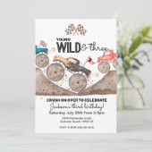 Young Wild Three Birthday Kid Monster Truck laden Einladung (Stehend Vorderseite)