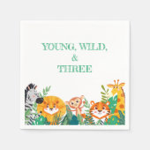 Young, Wild & Three Birthday Paper Napkin Serviette (Vorderseite)