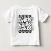 Young Wild & Three Birthday Retro Racing Checkered Baby T-shirt (Rückseite)