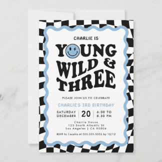 Young Wild & Three | Blue Face Boy 3. Geburtstag Einladung