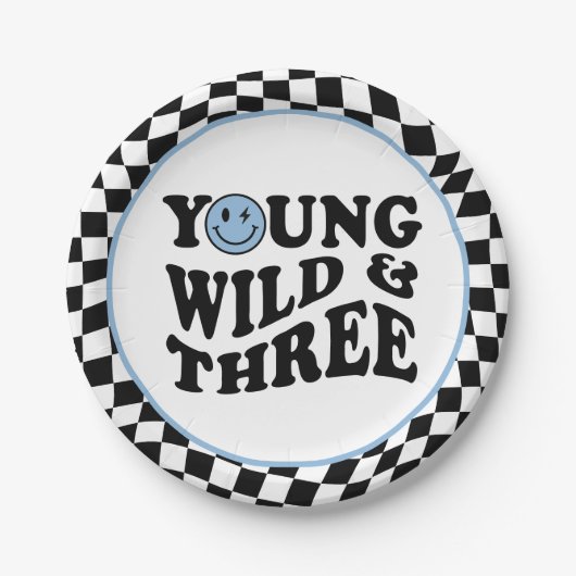 Young Wild & Three | Blue Happy Smile 3. Geburtsta Pappteller (Vorderseite)