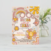 Young Wild & Three Blume Power Rainbow Birthday Einladung (Stehend Vorderseite)