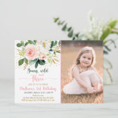 Young Wild & Three Boho Floral Pink Gold Geburtsta Einladung (Stehend Vorderseite)
