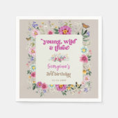 Young Wild & Three Boho Flower Garden Geburtstag Serviette (Vorderseite)