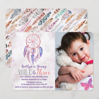 Young, Wild & Three Boho Foto Einladung zum Geburt