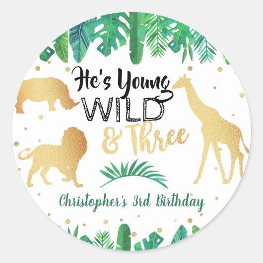 Young Wild & Three Boys Dritter Geburtstag Runder Aufkleber (Vorderseite)