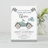 Young Wild & Three Boys Race Car Geburtstag Einladung (Stehend Vorderseite)