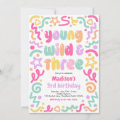 Young Wild & Three Confetti Balloon 3rd Birthday  Einladung (Vorderseite)