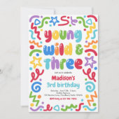 Young Wild & Three Confetti Balloon 3rd Birthday Einladung (Vorderseite)