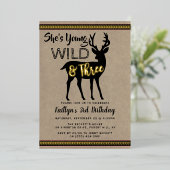 Young Wild & Three Deer Girls 3rd Birthday Real Folieneinladung (Stehend vorne)