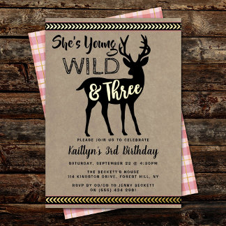 Young Wild & Three Deer Girls 3rd Birthday Real Folieneinladung