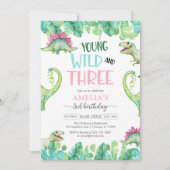 Young WIld & Three Dinosaur 3. Geburtstag Einladung (Vorderseite)