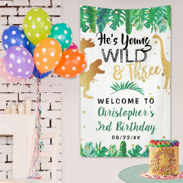 Young Wild & Three Dinosaur Boys 3rd Birthday Banner