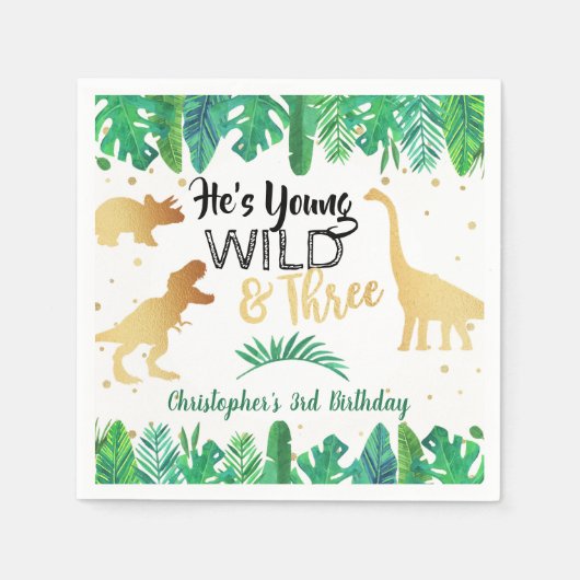 Young Wild & Three Dinosaur Boys 3rd Birthday Serviette (Vorderseite)