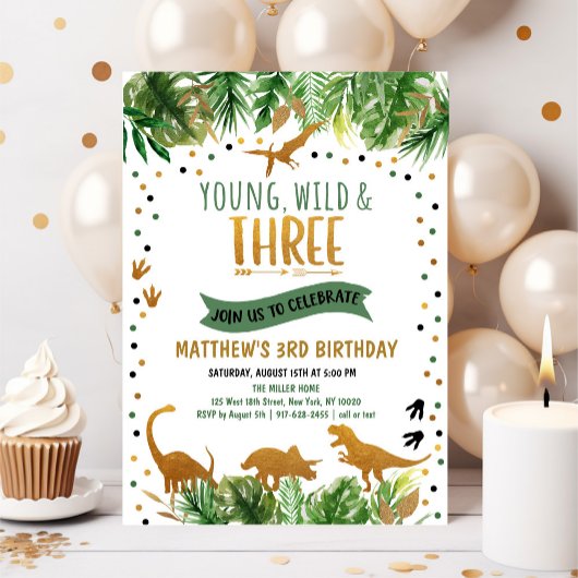 Young Wild & Three Dinosaur Geburtstag Einladung