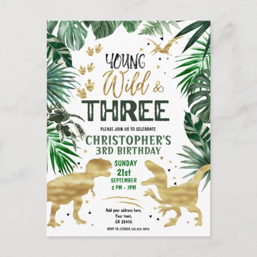 Young Wild & Three Dinosaur Geburtstag Postkarte (Vorderseite)