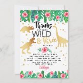Young Wild & Three Dinosaur Girls Dritter Geburtst Dankeskarte (Vorderseite)