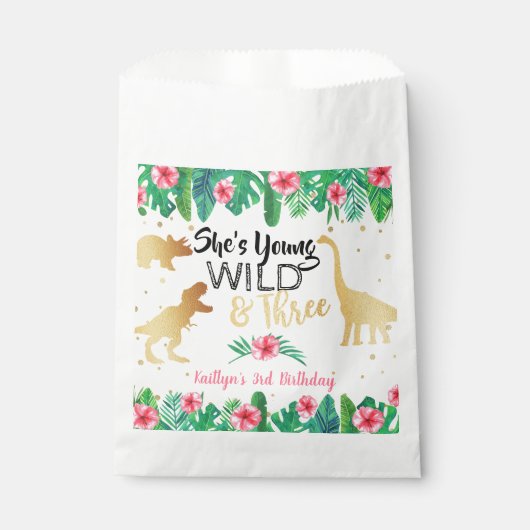 Young Wild & Three Dinosaur Girls Dritter Geburtst Geschenktütchen (Vorderseite)