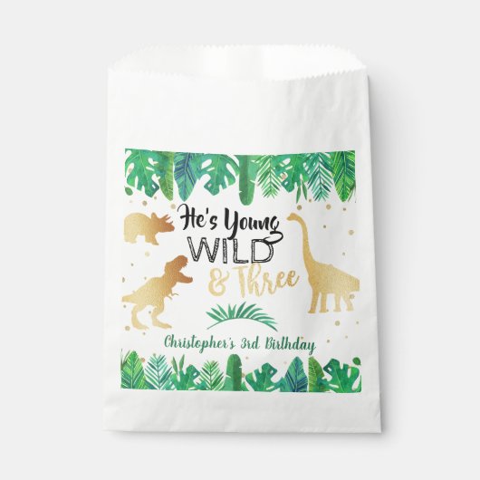 Young Wild & Three Dinosaurier Boys Dritter Geburt Geschenktütchen (Vorderseite)