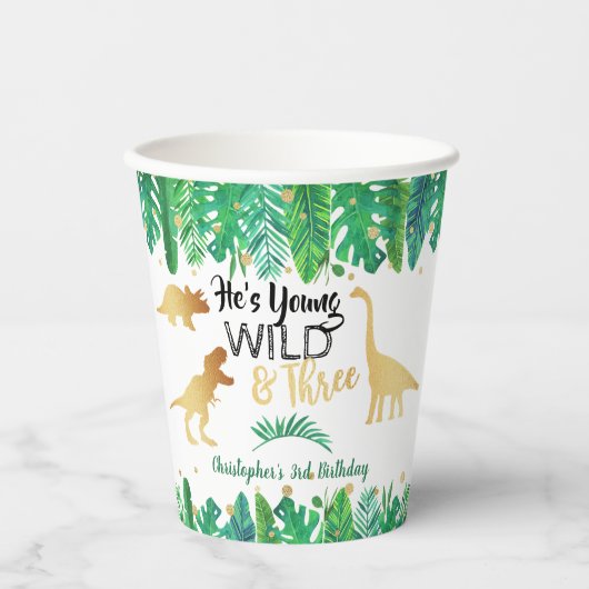 Young Wild & Three Dinosaurier Boys Dritter Geburt Pappbecher (Vorderseite)