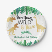 Young Wild & Three Dinosaurier Boys Dritter Geburt Pappteller (Vorderseite)