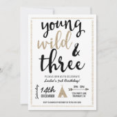 Young Wild & Three Einladung - Black & Gold (Vorderseite)
