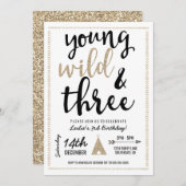 Young Wild & Three Einladung - Black & Gold (Vorne/Hinten)