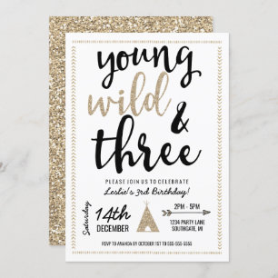 Young Wild & Three Einladung - Black & Gold